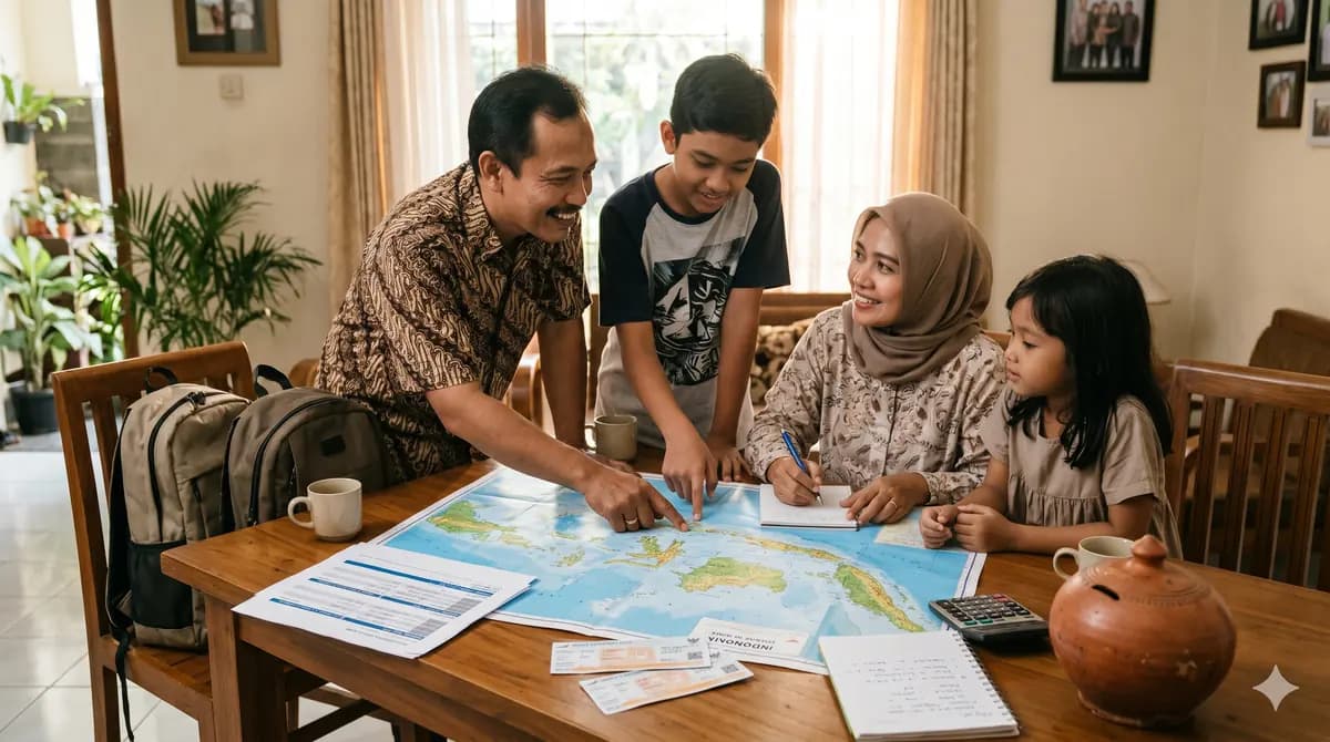 Ilustrasi persiapan barang untuk liburan akhir tahun keluarga