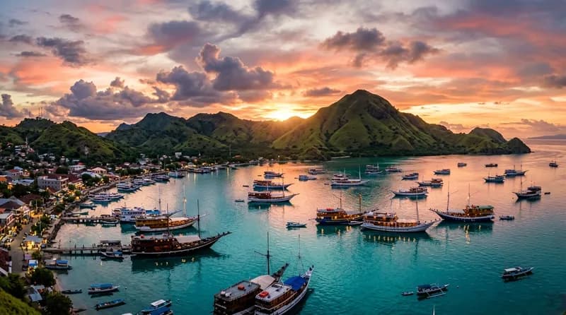 Pulau Padar di Taman Nasional Komodo dengan tiga teluk berwarna berbeda
