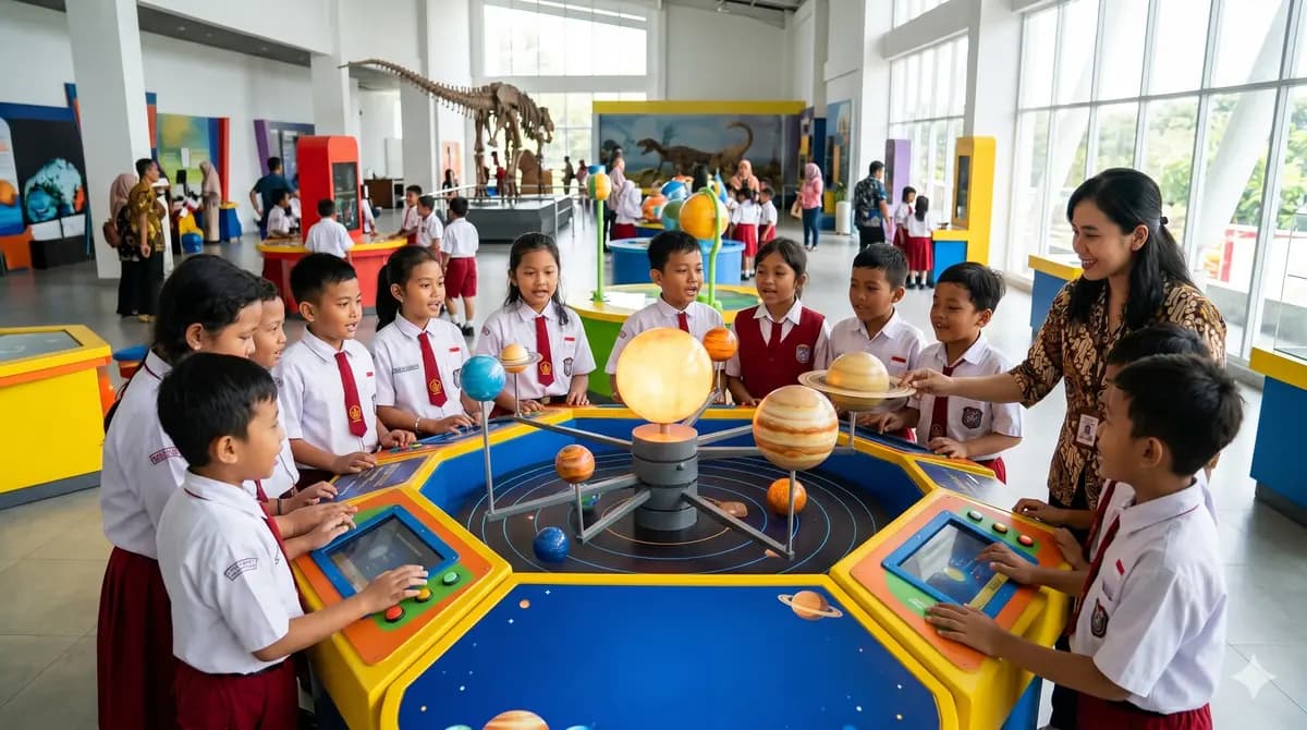 Anak-anak belajar di tempat wisata edukatif saat libur sekolah