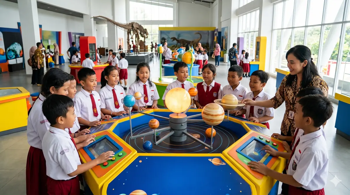 Anak-anak belajar di tempat wisata edukatif saat libur sekolah