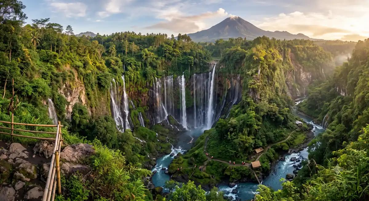 Air Terjun Tumpak Sewu berbentuk tirai melingkar di lembah Lumajang
