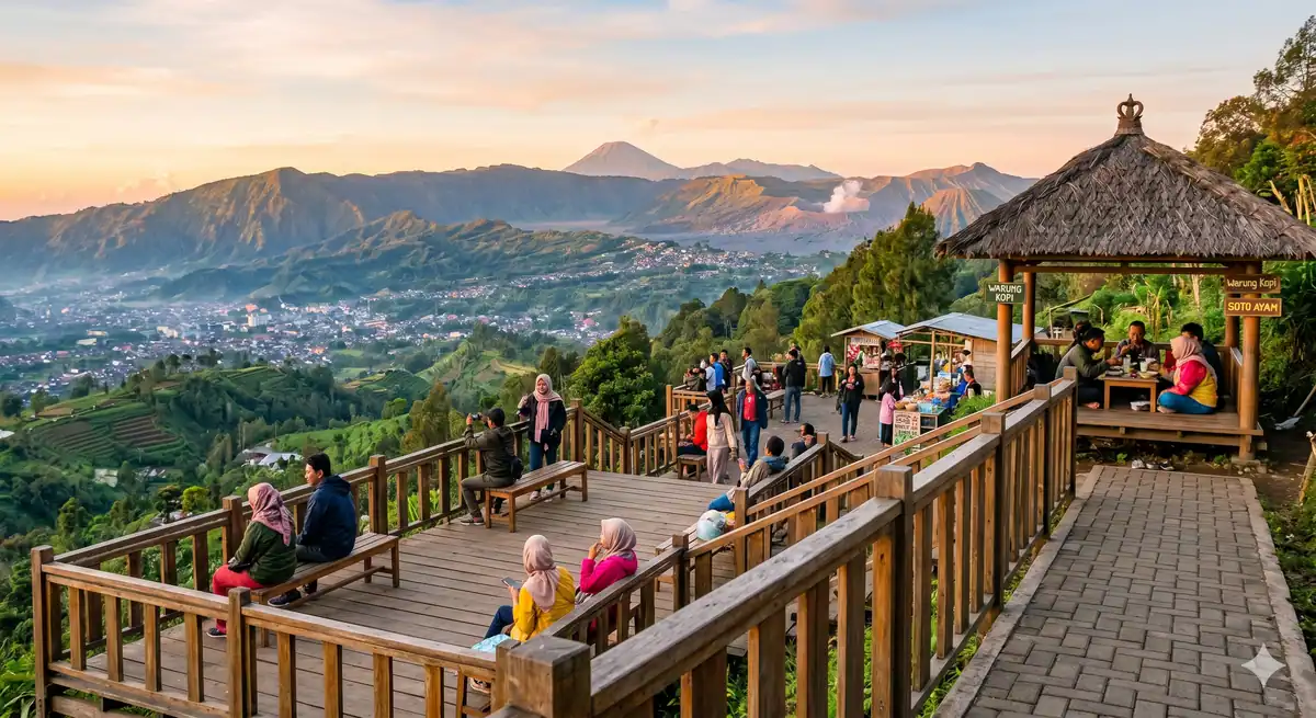 Pemandangan lampu kota dari kawasan perbukitan Batu Malang saat senja