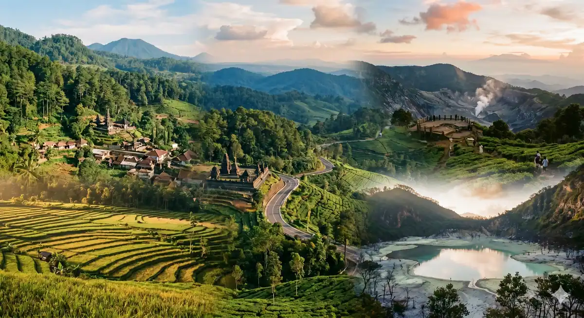 Suasana jalanan kota Bandung dengan pepohonan rindang dan bangunan khas