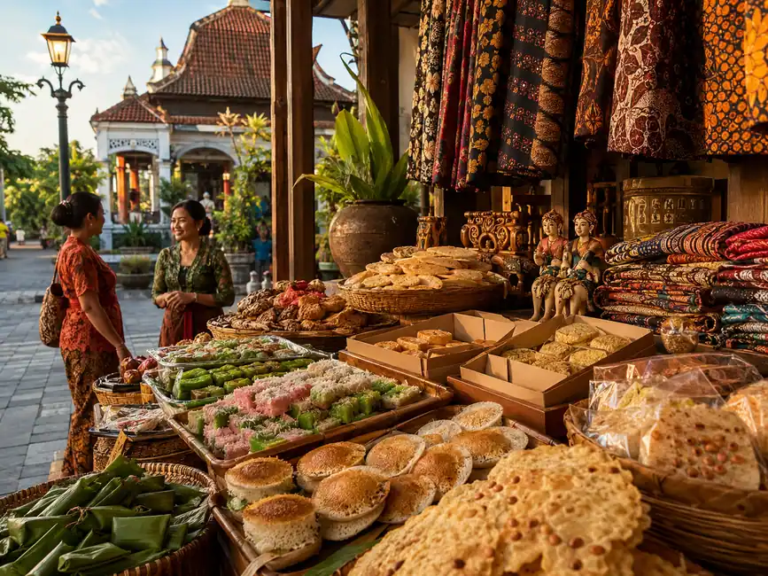 Aneka oleh-oleh dan jajanan khas Solo yang ditata rapi