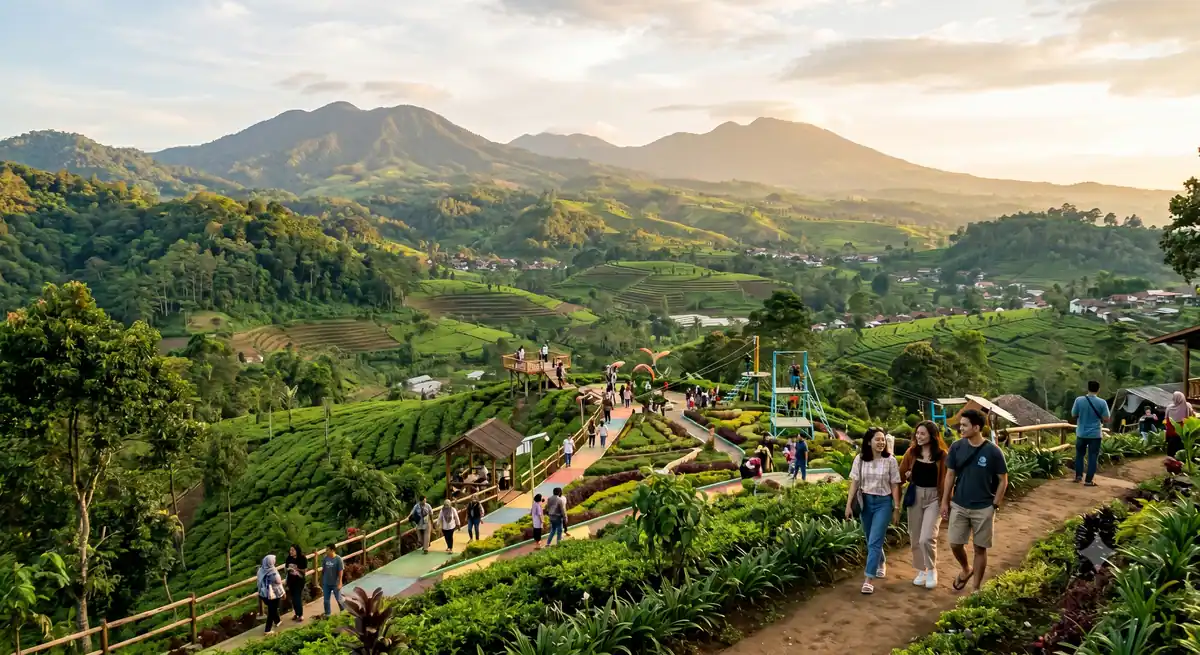 Kawasan wisata dataran tinggi Bandung dengan kebun teh