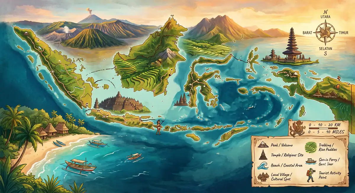 Ilustrasi simbol, legenda, dan skala pada peta wisata