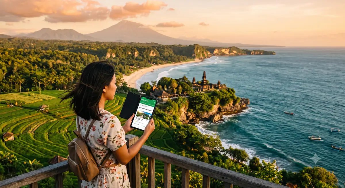 Layar ponsel menampilkan aplikasi pemesanan tiket resmi
