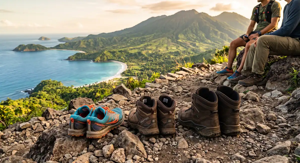 Perbandingan trail runner, hiking shoes, dan hiking boots di atas jalur berbatu