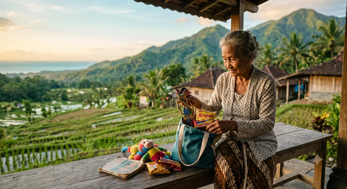 Orang tua menyiapkan tas berisi camilan dan mainan untuk perjalanan anak