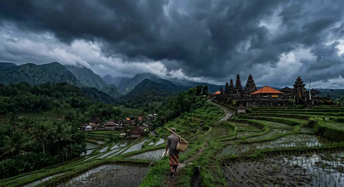 Langit mendung dengan awan gelap sebagai tanda cuaca ekstrem akan datang