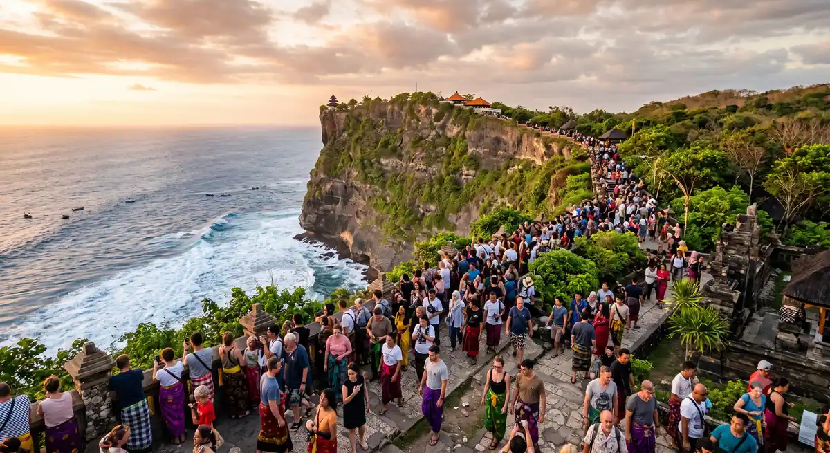 Kerumunan wisatawan memadati destinasi wisata populer