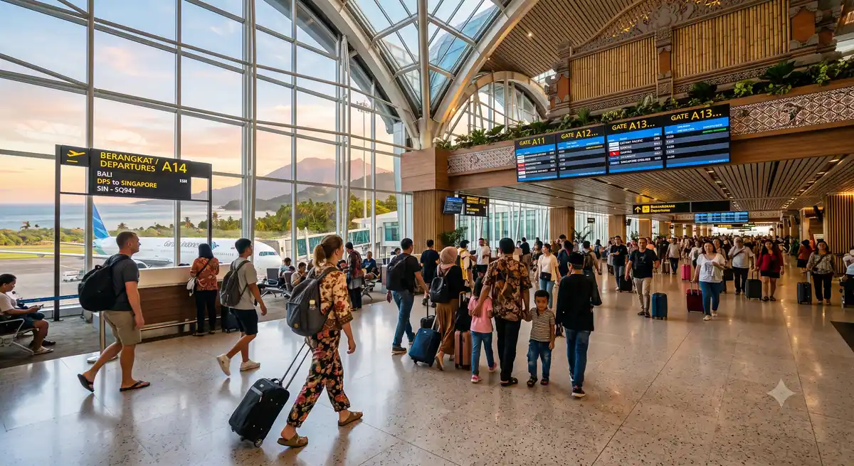 Penumpang menunggu di area keberangkatan bandara