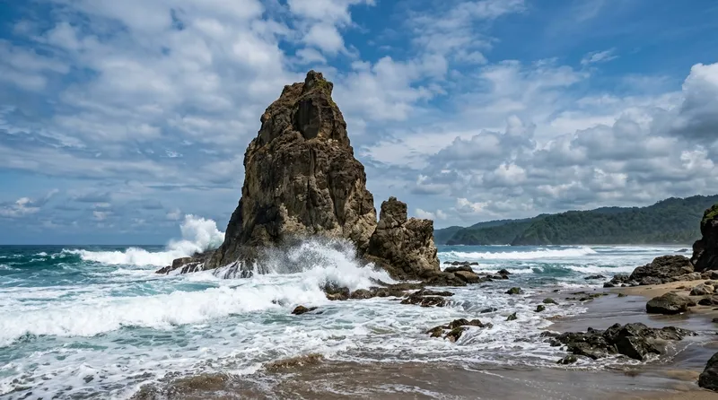 Batu karang Tanjung Layar di kawasan wisata Sawarna Srikandi Banten