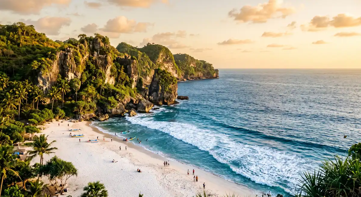 Tebing karst dan pasir putih di pantai selatan Gunungkidul Yogyakarta