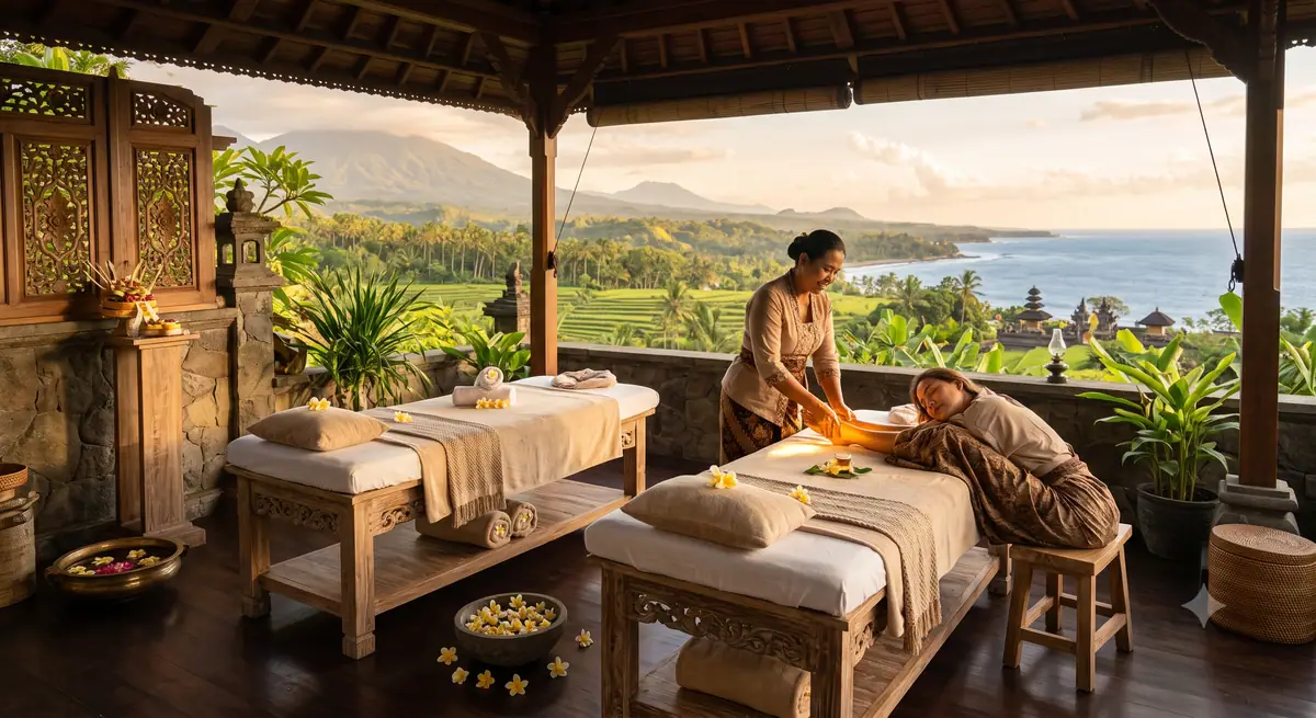 Ruang perawatan spa tradisional dengan suasana yang menenangkan